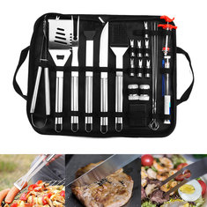 25pcs outils de barbecue en acier inoxydable ensemble accessoires de barbecue vaisselle outils de cuisine de camping en plein air kit