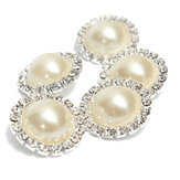 5pcs Flower Rhinestone Ivory Pearl Buttons