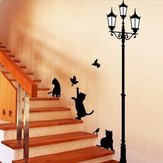 Adesivos de parede com lâmpada 23x40cm para gatos escadas de casa adesivos decorativos papel de parede removível 