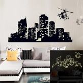 Fluorescent Glow Helicopter City Building Luminous Wall Sticker