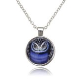 Lovely Owl Glass Cabochon Silver Plated Chain Pendant Necklace Unisex