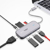BlitzWolf® BW-TH5 Hub de datos USB-C de 7 en 1 con lector de tarjetas TF USB 3.0 de 3 puertos, carga USB-C PD, 4K Display y hub USB para MacBooks, notebooks y profesionales