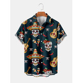 Original 
            Mens Head Skull Funny Print Lapel Collar Comfy Shirts