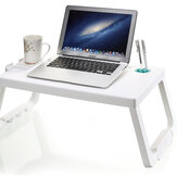Suporte dobrável portátil de plástico para laptop, suporte para cama/sofá, bandeja multifuncional para café da manhã, mesa de escritório com slots para tablet e caneta/suporte para copo