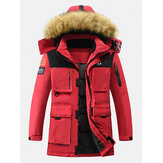 Mens Winter Thicken Multi-Pocket Zipper Fur Hooded Warm Down Coat