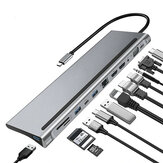 Bakeey 12-in-1 Σταθμός Σύνδεσης Τύπος-C USB-C Hub Splitter Αντάπτορας με Διπλή Εξοδο 4K HDMI,Έξοδο VGA 1080P,87W Τροφοδοσίας USB-C PD3.0,Θύρα Μεταφοράς Δεδομένων USB-C,Θύρα Δικτύου RJ45,Θύρα ήχου 3,5mm,3*USB3.0 Αναγνώστες Καρτών Μνήμης,Πολυχώρος Hub για φορητούς υπολογιστές PC