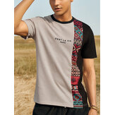 Camisetas masculinas com estampa assimétrica étnica de manga curta com gola redonda
