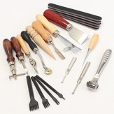 20 piezas mango de madera artesanía de cuero herramienta Kit de costura a mano de cuero herramienta punzón cortador DIY Set