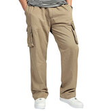 Mens Multi Pocket Casual Pantalones Overoles de Algodón Pantalones Plus Tamaño Carga Pantalones