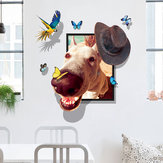 Miico الإبداعية 3D الكلب ارتداء كاب الطيور الفراشة الإطار PVC القابل للإزالة غرفة ديكور المنزل الطابق ديكور الجدار ملصق