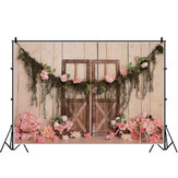 Fundo de fotografia de porta de madeira com flores, tamanho de 1,5x0,9m, 2,1x1,5m e 2,7x1,8m para festa de recém-nascidos.