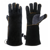 Γάντια προστασίας εργασίας ανθεκτικά σε υψηλές θερμοκρασίες για συγκόλληση / μπάρμπεκιου 16 ίντσες μαύρο γκρι διπλό δερμάτινο