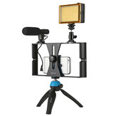 PULUZ PKT3023 Rig de Vídeo para Smartphone Luz LED Estúdio Microfone Shotgun Mini Kits de Suporte para Tripé