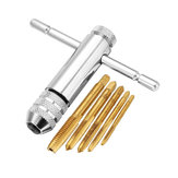 Drillpro T Handle Ratchet Tap Wrench with 5pcs Titanium Coated M3-M8 Baut Tap Thread Plug Tap