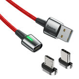 Baseus cinkötvözetből fonott mágneses Micro-C típusú USB 3A 2.4A gyors töltésű adatkábel Samsung Huawei számára