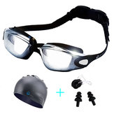 Men Women Swimming Goggles With Hat Ear Plug Waterproof Swim Glasses Anti Fog Eyewear Suit