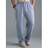 Mens Vintage Casual Baggy Solid Color Drawstring Chinese Style Loose Pants