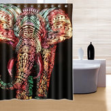 Cortina de chuveiro de poliéster impermeável com elefante colorido de 180x180cm para decoração de banheiro com 12 ganchos