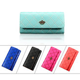 Women Quilted Crown Long Wallet Girls Candy Color Purse Card Holder Coin Bags