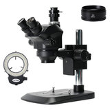 7X-50X High Quality Simul-Focal Lab Trinocular Binocular Stereo Microscope 2.0X Barlow Objective Lens with 144 LED Light