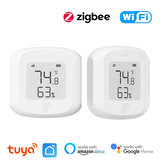 Tuya Smart WiFi Zigbe Temperature Humidity Sensor Indoor Hygrometer Thermometer Detector with LCD Display Remote Control Support Alexa Google Home