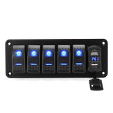 Painel de interruptores basculantes à prova d'água com LED, disjuntor automático e 4/5/6 botões verdes para carros e embarcações