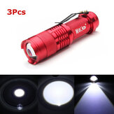 Luz de flash LED mini MECO Q5 de enfoque variable multicolor de 500LM, color rojo, 3 piezas, 14500/AA
