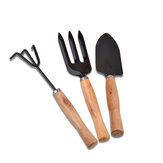 Ensemble de 3 outils à main de jardinage en fer pour jardin Pelle de jardinage Râteau Truelle à transplanter Poignée en bois