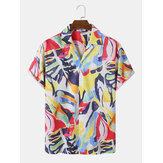Hommes Colorful Chemises à manches courtes à col à revers et imprimé abstrait