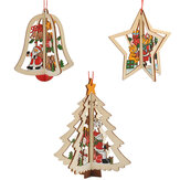 Décoration 3D de Noël en bois en forme d'étoile, cloche et sapin à suspendre pour la maison et les cadeaux pour enfants.