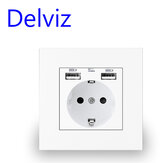 DELVIZ EU AC 110V-250V 16A Διπλή ενσωματωμένη πρίζα τοίχου με διπλή θύρα USB οικιακής χρήσης