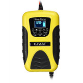 Carregador de bateria E-FAST 12V 7A Pulse Repair LCD amarelo para bateria de chumbo-ácido de carro ou motocicleta