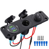 12V 3 in 1 Car Charger Socket Waterproof Dual USB QC3.0 Outlet Panel Toggle Switch Voltmeter for RV Marine Boat
