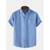 Camisas de manga corta casuales 100% algodón transpirable de color sólido para hombre con bolsillo
