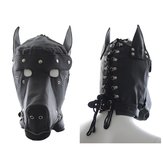 PUレザー犬フードヘッドマスク目隠し犬のヘッドスレーブRolyplayヘッドギアジッパー