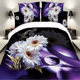 4pcs Suit 3D White Chrysanthemum Twill Reactive Dyeing Bedding Sets Polyester Fiber Queen King Size
