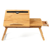 Mesa de laptop portátil de madeira, mesa de estudo dobrável para sofá-cama com gaveta + suporte para copo + slot para telefone/tablet