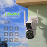 Wasserdichte WiFi-IP-Kamera ESCAM PT210 2x3MP mit Doppellinse, Dual-Perspektiven, Bewegungserkennung, Cloud-Speicherung, Zwei-Wege-Audio und Nachtsicht.