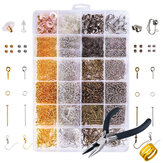 DIY 24 Grids Jewelry Making Starter Kit Earring Hooks Pins Pliers Craft Supply