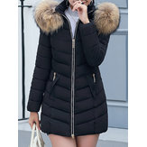 Casual Loose Pure Color Faux Fur Hooded Women Down Coats