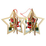 2PCS Estrella de madera de cinco puntas para Navidad. Accesorios para árbol de Navidad
