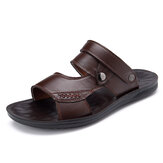 Men Comfy Sole Genuine Leather Sandals Two Way Wear Shoes Beach Shoes