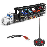 QH-200-7 1/48 27MHZ 4CH RC Car Truck Kid Toy Remote Control Double-layer Transporter with 4 Small Vehicles Boys Gift