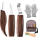 Kit de 7 herramientas para tallado en madera con cuchillo de gancho para tallar madera, cuchillo de tallado de madera, cuchillo de tallado de virutas, guantes, afilador de cuchillos para principiantes en trabajos de carpintería