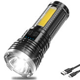Lanterna LED recarregável por USB BIKIGHT 81007 1000LM com luz lateral COB incorporada, bateria 18650 embutida com indicador de energia, luz LED dupla forte