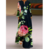 Nature vestido floral com decote em V estampado fashion vestido retro solto europeu