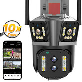 8K HD 16MP 10X Zoom WiFi IP-kamera Auto Tracking Two Way Audio PTZ-kamera utendørs Fire linser Tre skjermer 4MP+4MP+4MP+4MP Overvåkningssikkerhet CCTV Cam