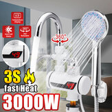 3000W 220V Elektrischer Wasserhahn Wasserhahn Warmwasserbereiter Instant LED-Anzeige für Haus Badezimmer Küche mit Duschkopf