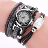 Vintages Armbanduhr aus Kuhleder mit Perlenkreuzanhänger, Leder-Damenarmband und Quarz-Armbanduhr für Herren
