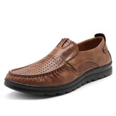 Men Casual Breathable Hollow Out Leather Oxfords Slip On Shoes